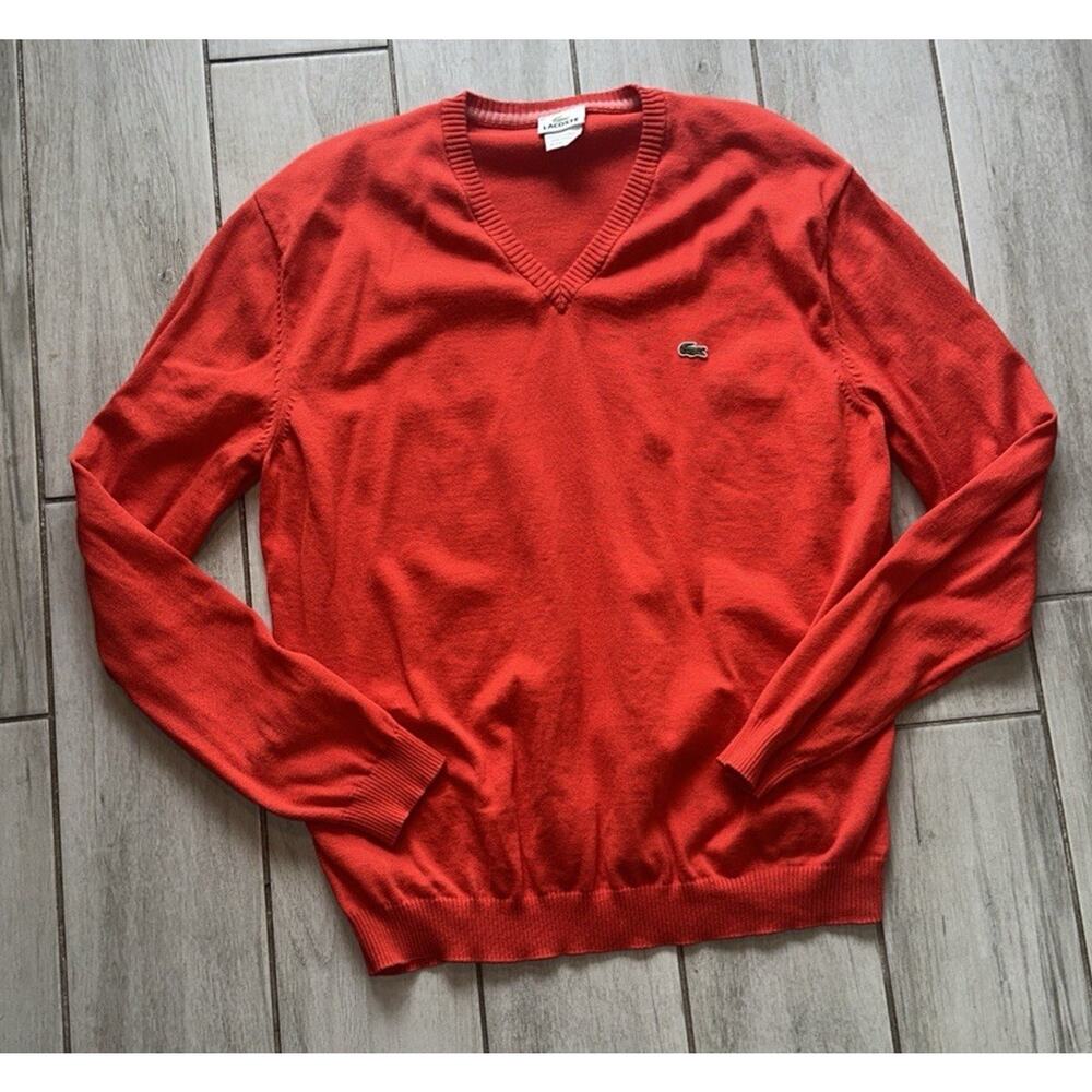 LACOSTE Men's‎ Red Cotton V-Neck Pullover Sweater  Size 6